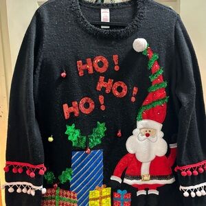 Holiday Time Black Santa Crewneck Sweater